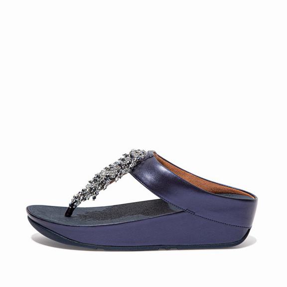 FitFlop Women's RUMBA Faux Leather Toe Post Sandals - Navy (PVGWY-1645)
